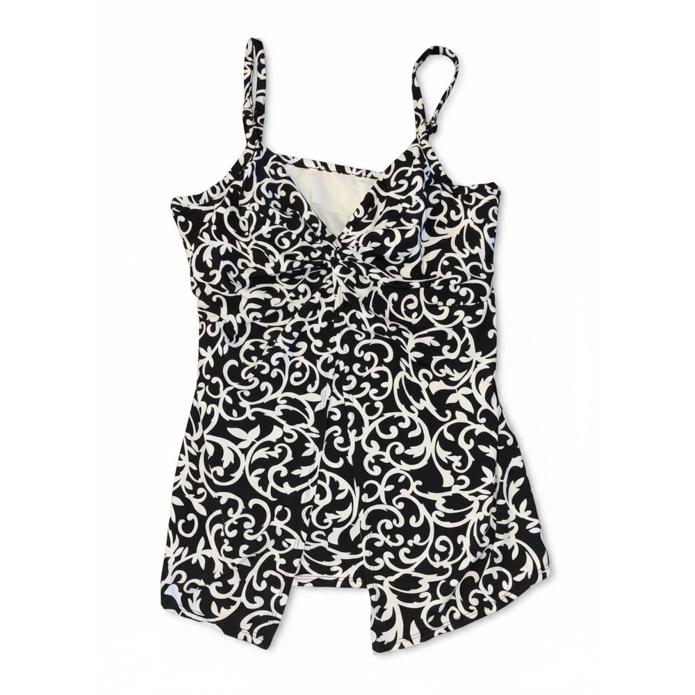 Miraclesuit Scroll Lock Love Knot Tankini Top Women Black White Paisley Size 16 - Picture 3 of 11